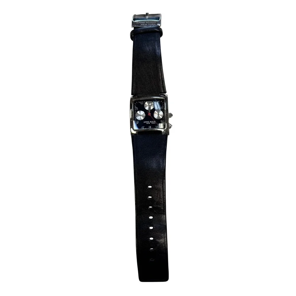 Anne Klein Wrist Watch OS Blck Good Leather Strap 12/7619 Swiss Movt Rectangular